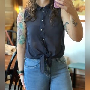 Sheer navy button up collared tank